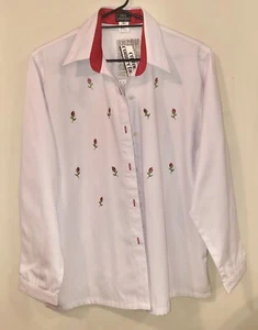 Size 16 Shirt / Top / Jkt In White With Red Flowers By “ COTTON CONNECTION “ NEW - Picture 1 of 4