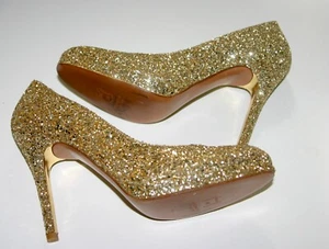 NIB  Womens Stuart Weitzman GLITTERSWOON High Gold Pumps - SZ 10 - Picture 1 of 6