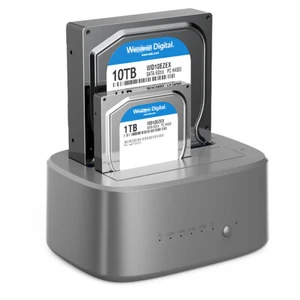 USB 3.0 double station d'accueil disque dur pour 2,5" 3,5" SATA HDD SSD clone hors ligne - Photo 1/12