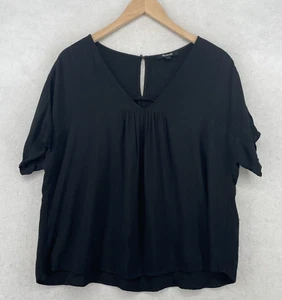 MADEWELL Blouse Womens S Viscose Shirred V-Neck Short Sleeve Back Keyhole Black - Picture 1 of 11