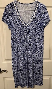 Vestido para mujer Lilly Pulitzer cuello en V azul blanco con detalle de borla de bola talla M - Imagen 1 de 7