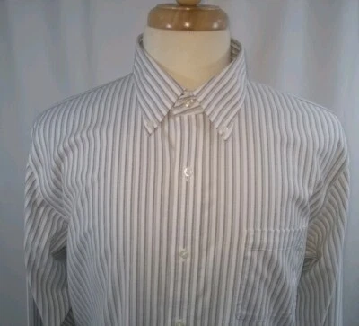 Camisa de vestir Lands' End Oxford para hombre sin hierro Supima grande a rayas gris blanco Foto 1 de 4