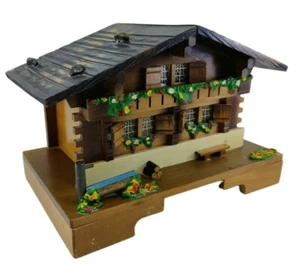 Swiss Wooden Cabin Music Jewelry Box - Picture 1 of 12