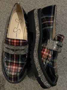 NWOB Jessica Simpson ~ Everlyn Plaid Rhinestone Platform Loafer, Women's Size 7M - Picture 1 of 6