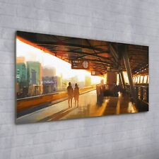 Wall Picture Glass Print Art painting showing couple waiting a train 100x50