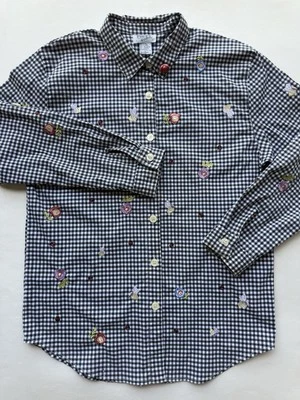 TEDDI Button Up Shirt Gingham Embroidered Floral Cottage Boho Woman’s Size L - Image 1 of 4