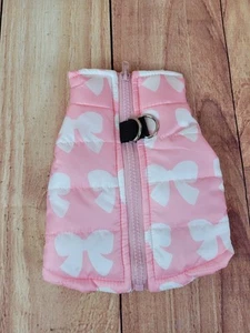 Pink Dog Puffer Jacket with Zipper Size XS Pink Bow Print - Picture 1 of 3