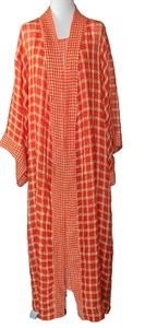 Vestido y bata vintage Natori talla grande naranja blanco patrón de guinga sin cinturón - Imagen 1 de 12