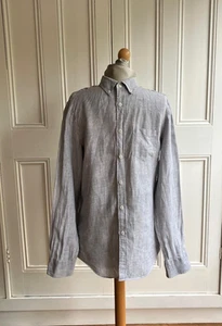 Vintage Italian Grey/Blue Pure Linen Shirt by Stile Benneton Men's fit S/M - Picture 1 of 7