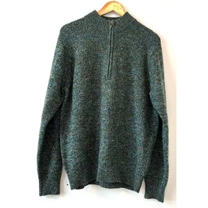 Turtleson Fine Merino Wool Quarter Zip Blue & Green Sweater SZ Large - Picture 1 of 5