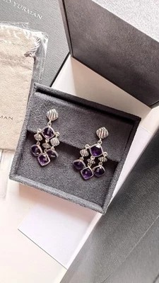 PENDIENTES DAVID YURMAN PLATA ESTERLINA 925 ARAÑA COLGANTE AMATISTA NUNCA USADOS Foto 1 de 4