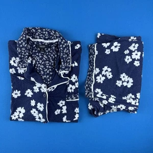 Vera Wang Navy Floral Button Up Pajama Lounge Set Size XL Short Sleeve Pockets - Picture 1 of 6