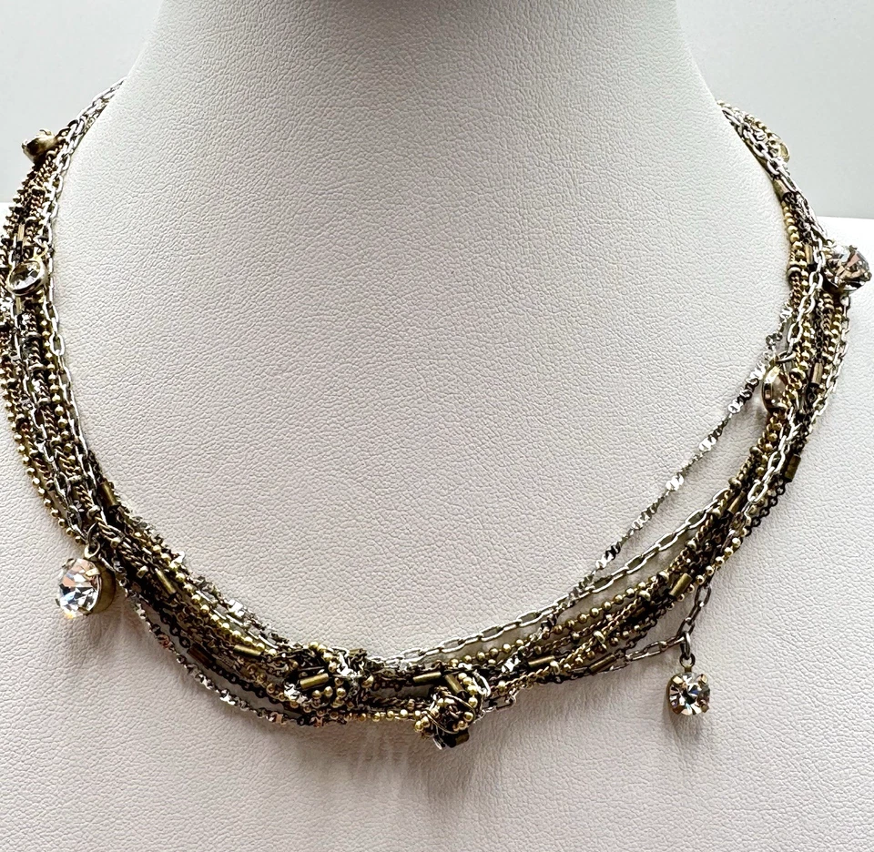 Collar Ann Taylor Loft Multi Cadena Oro Tono Plata Vidrio Facetado Estrás Foto 1 de 4