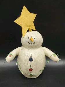 NATALIE SILITCH Signed 7” Cracked Canvas Snowman Figure w/ Star & Ornaments - Picture 1 of 9
