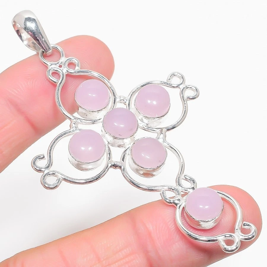 Colgante de plata de ley 925 hecho a mano con piedras preciosas de cuarzo rosa tamaño 2,1"" Foto 1 de 1