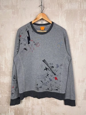 Hugo Boss Naranja Rueda Estilo Calce Ajustado Sudadera Gris Estampado Garabatos Para Hombre Talla M Foto 1 de 4