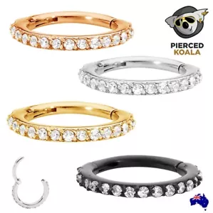 2Pcs Surgical Steel Gem Hinged Segment Septum Tragus Nose Ring Sleeper Earrings - Picture 1 of 15