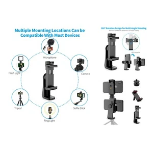Dual Cell Phone Tripod Mount with 360° Swivel for All Smartphones - Picture 1 of 9