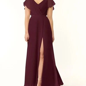 Azazie Rylee A-Line Pleated Chiffon Dress in Cabernet - Picture 1 of 6