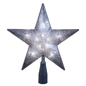 KURT ADLER 5-POINT SILVER GLITTER STAR 10-LIGHT TREETOP TREE TOPPER XMAS DECOR - Picture 1 of 1