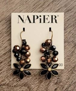 Napier Bead Chandelier Petalworks Dangle Earrings Brown Tone New - Picture 1 of 3