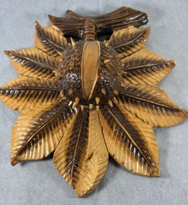 Vintage Hand Carved Wood/Resin Chestnut Red Velvet Jewellery Box Wall Art Free P - Picture 1 of 20