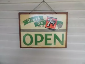 Old Fresh Up With 7up Open Closed Doubled Sided Advertising Door Sign ORIGINAL - Picture 1 of 4