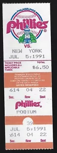 July 1991 New York Mets @ Philadelphia Phillies Full Ticket Doc Gooden Win #127 - Picture 1 of 1