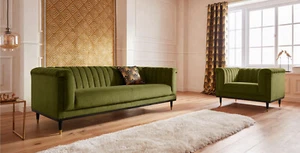 3-Sitzer Sofa mit Sessel by G.M.Kretschmer in Samt "Limegrün" Neu - Bild 1 von 8