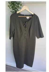 Beige by ECI Size XL Womens Khaki Green Midi Dress EUC 14 16 - Picture 1 of 5