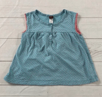 TeaCollection Kids Blue Polka Dot Sleeveless Button Front Pleated Top Size 5 - Image 1 of 4