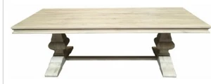 HAMPTONS LIME WASHED SOLID OAK PEDESTAL DINING TABLE 250CM X 110CM X 76CM(H) - Picture 1 of 2