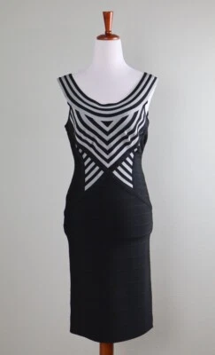 HERVE LEGER $690 Gray Black Signature Stretch Bandage Bodycon Dress Size Medium - Image 1 of 4