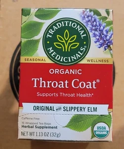 Traditional Medicinals Organic Herbal Throat Coat Slippery Elm Tea 6 Packs - Picture 1 of 7