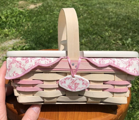 Longaberger Century Basket Hope American Cancer White And Pink Basket,liner,Lid Cover