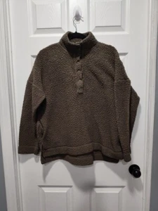 Aerie Sherpa Sweatshirt Pullover Teddy SweaterFleece Gorpcore Womens Small Green - Picture 1 of 6