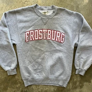 Vintage 90s Frostburg State University Distressed Grey Sweatshirt Small USA Made - Picture 1 of 8