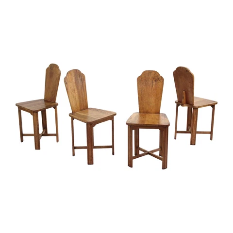 Set of Four Rustic Solid Oak Dining Chairs Cover