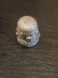 Vintage Pewter Thimble Woodland Animals - Foto 1 di 5