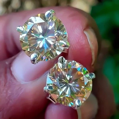 10.00 克拉香槟钻石耳钉 14k 白金耳环 - 声明珠宝首饰 — 第 1/4 张图片