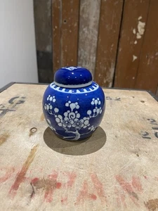 Vintage Chinese Blue & White Porcelain Ginger Jar Prunus Pattern Lidded - Picture 1 of 20
