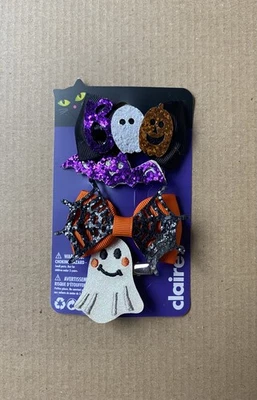 Set of 4 Halloween Hair Barrettes – Sparkly Girls Hair Clips with Ghost Bat  - Image 1 of 2
