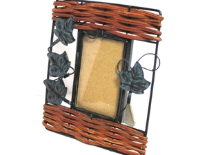 Metal and Rattan Picture Frame Small Picture 2.75 X 1.75 Inches - Picture 1 of 4