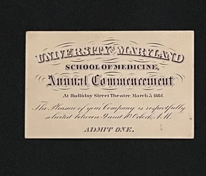 1864 TICKET UNIVERSITY OF MARYLAND SCHULE OF MEDICINE JÄHRLICHER BEGINN - Bild 1 von 2