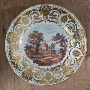 Antiker Crown Derby Teller "Near Barrow Derbyshire" um 1815 handbemalt - Bild 1 von 6