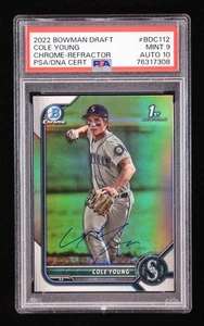 Cole Young Signed 2022 Bowman Chrome Draft Refractor #BDC112 RC (PSA 9 | Auto 10 - Picture 1 of 2