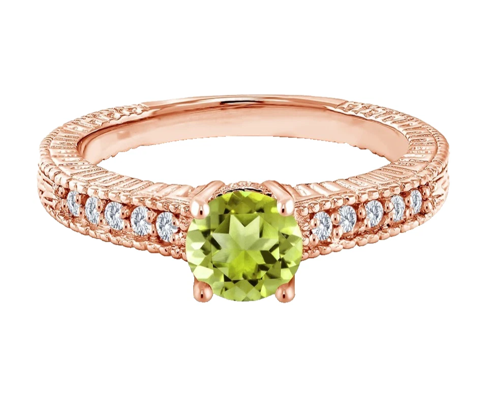 925 Silver Rose Gold Plated 1.14 Carats Peridot and White Topaz Engagement Ring - Image 1 of 4