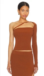 Camila Coelho Delaine One Shoulder Pullover Oberteil Gr. XL Langarm Revolve Braun - Bild 1 von 8