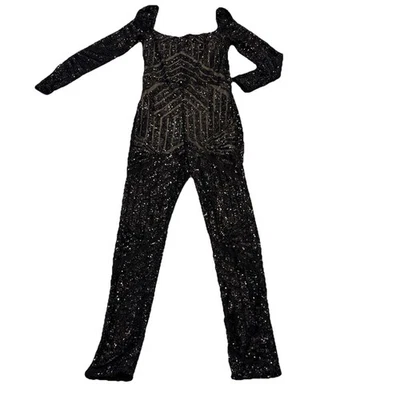 Mono VaVa Voom Boutique Para Mujer Negro Lentejuelas Forrado Cuerpo Completo Fiesta Vacaciones L Foto 1 de 4