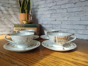 KUTANI HAYASI GOLD JAPAN TEACUP & SAUCER SET OF 4 RARE VINTAGE - Picture 1 of 9